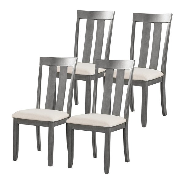 Wood Set of 4 Dining Chairs Soft Fabric Retro Dining Room Chairs with Seat Cushions and Curved Back for Kitchen Chairs(Gray)