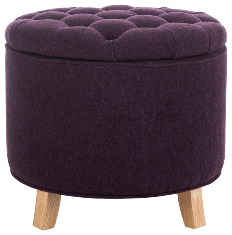 Emma Tufted Storage Ottoman  Plum/Pickled Oak   Contemporary   Footstools And Ottomans   by Rustic Home Furniture Deco  Houzz