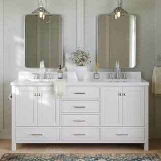 ARIEL Cambridge 73 in. W x 22 in. D x 35 in. H Bath Vanity in White with Quartz Vanity Top in White with White Basin A073DWQRVOWHT