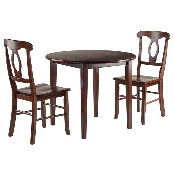 Wood Clayton 3-Pc Dining Set， Drop Leaf Table and 2 Keyhole Back Chairs， Walnut