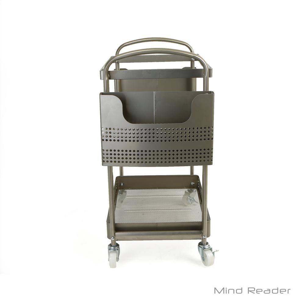 Mind Reader 2-Tier Heavy Duty Metal 4-Wheeled Mobile File Cart in Silver MFILEC-SIL