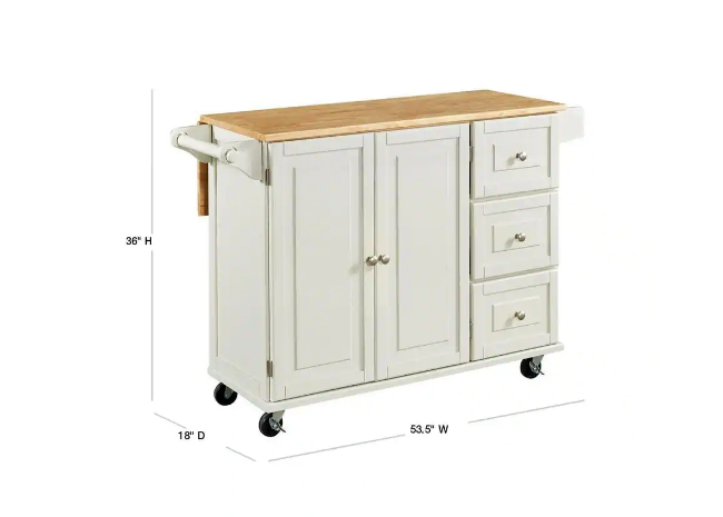 HOMESTYLES Dolly Madison White Kitchen Cart with Natural Wood Top