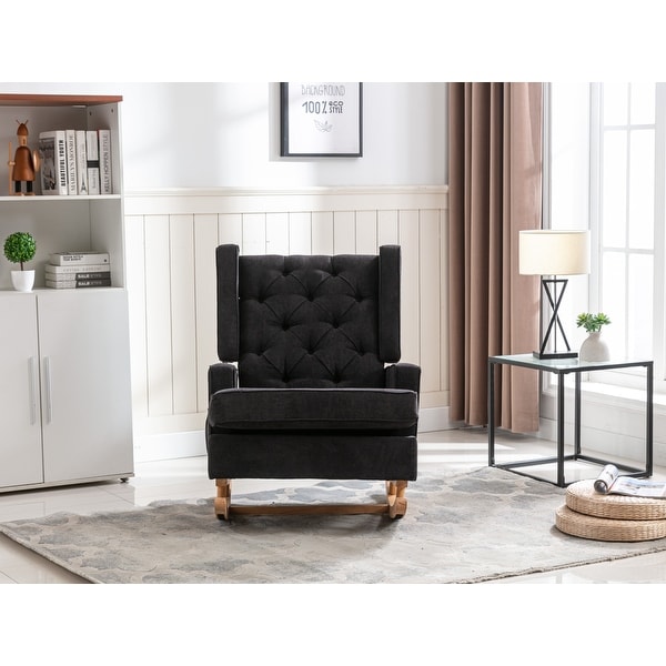 Contemporary Style Living Room Comfortable Polyester with Upholstery Rocking Chair Accent Chair with Solid Rubber Wood Legs