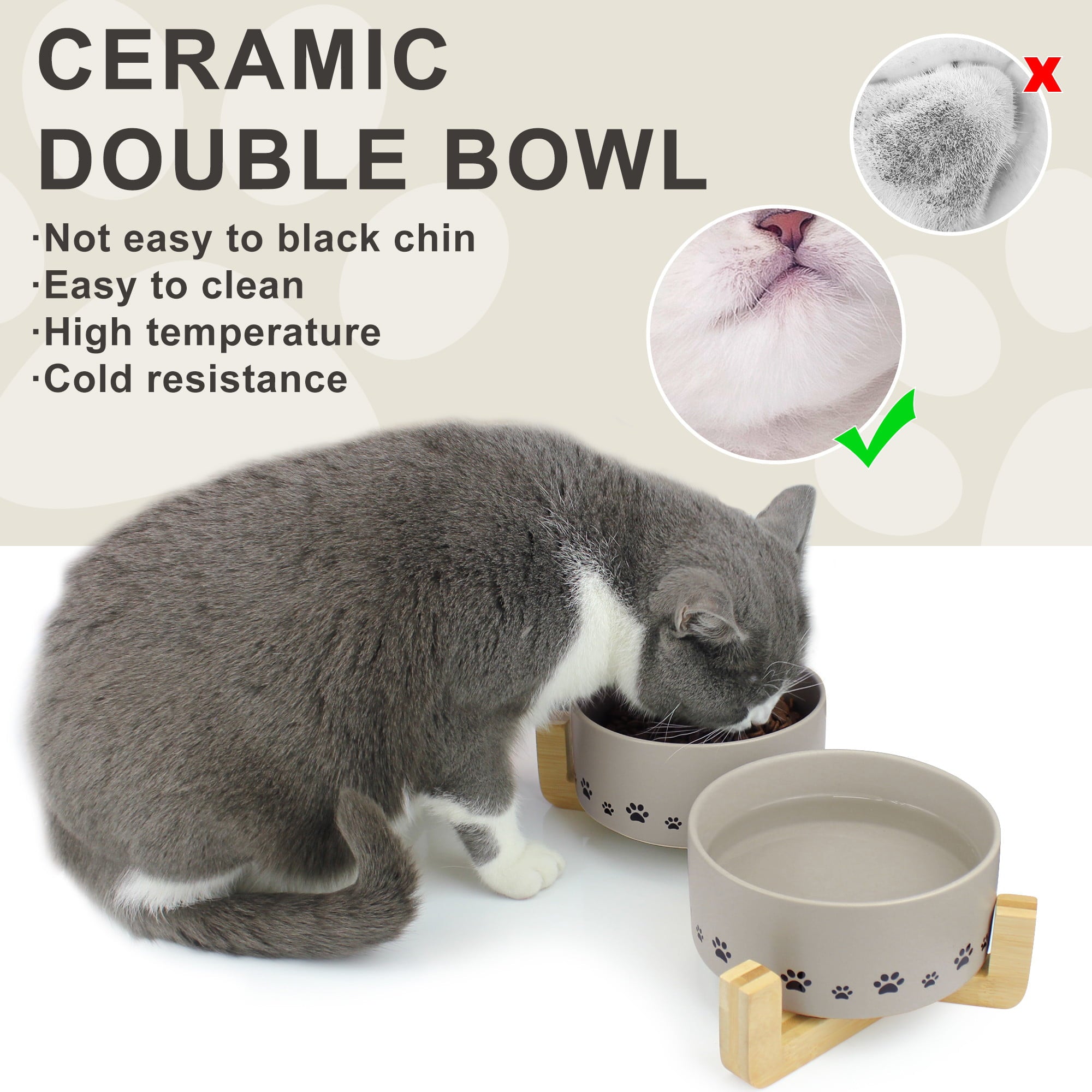 Ptlom Ceramic Cat and Dog Feeding Bowl, Pet Food and Water Bowls Set with Stand