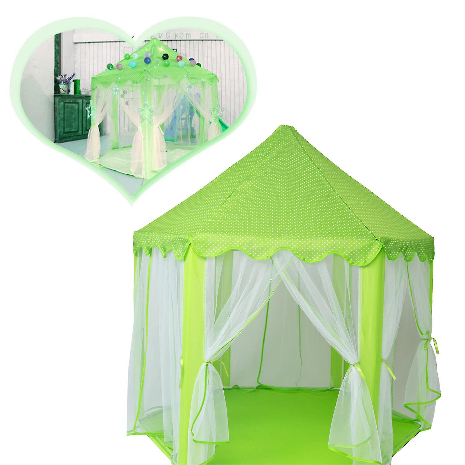 Castle Princess Tents for Kids Mesh Design Foldable Large Space Reinforced PVC Hexagonal Tents for Backyard Green