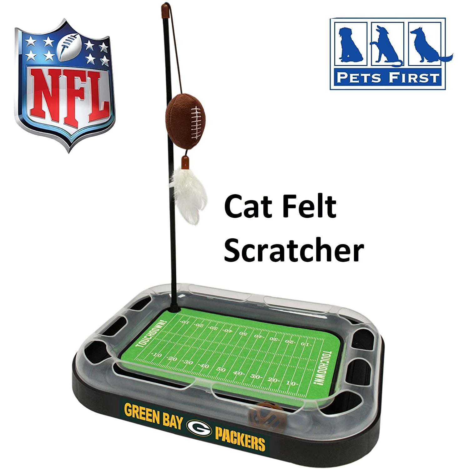 NFL Green Bay Packers CAT Scratcher Toy with Catnip Plush and Feather Cat and Kitty Toy