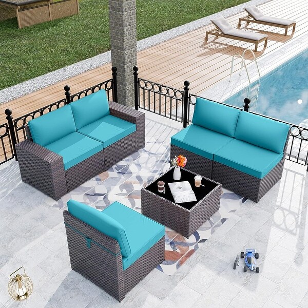 Kullavik Patio Furniture Set Sofa 6Piece Wicker Sectional Sofa Set，Outdoor Furniture Rattan Patio Sofa Conversation Set