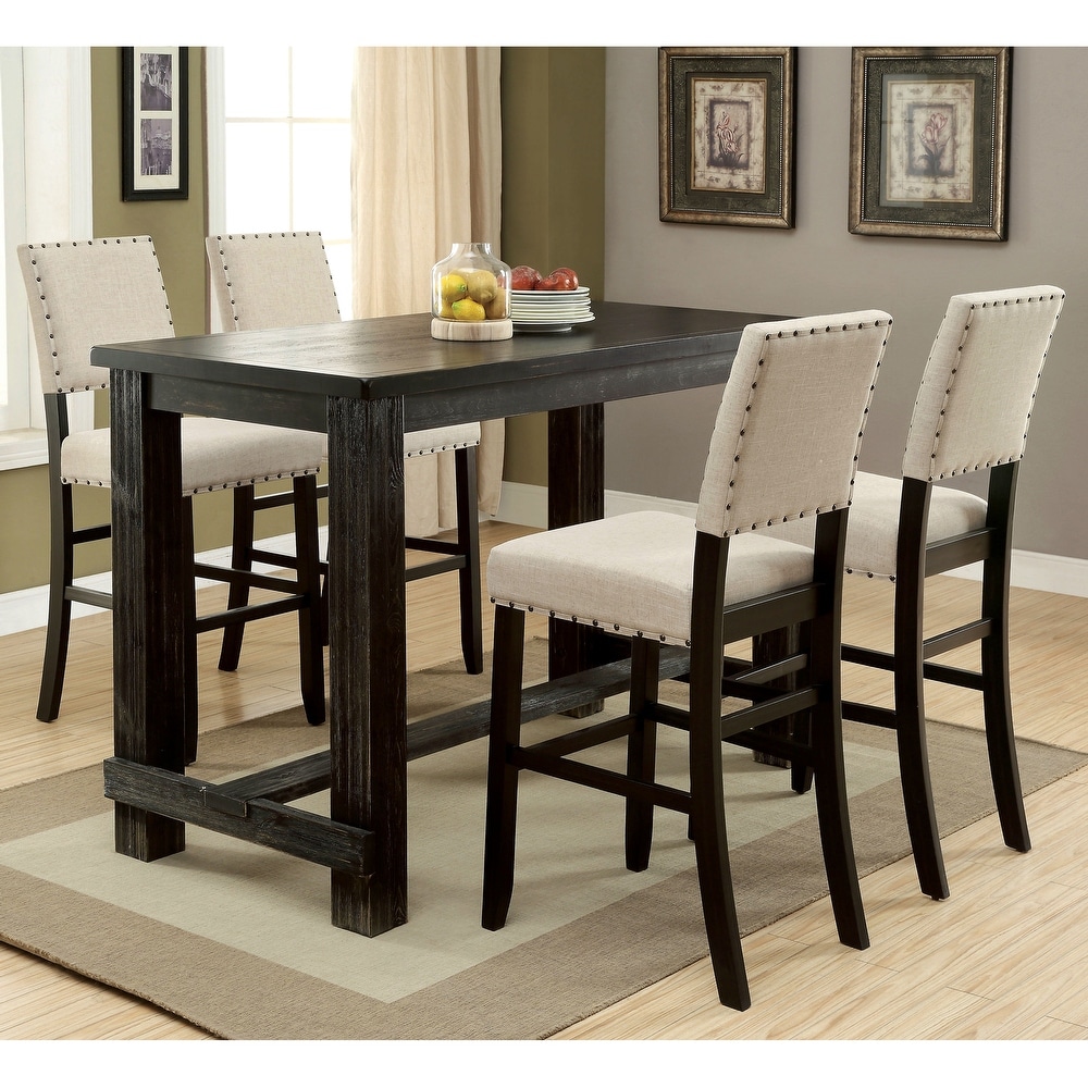 Vevo Transitional Black Solid Wood 5 Piece Bar Table Set by Furniture of America