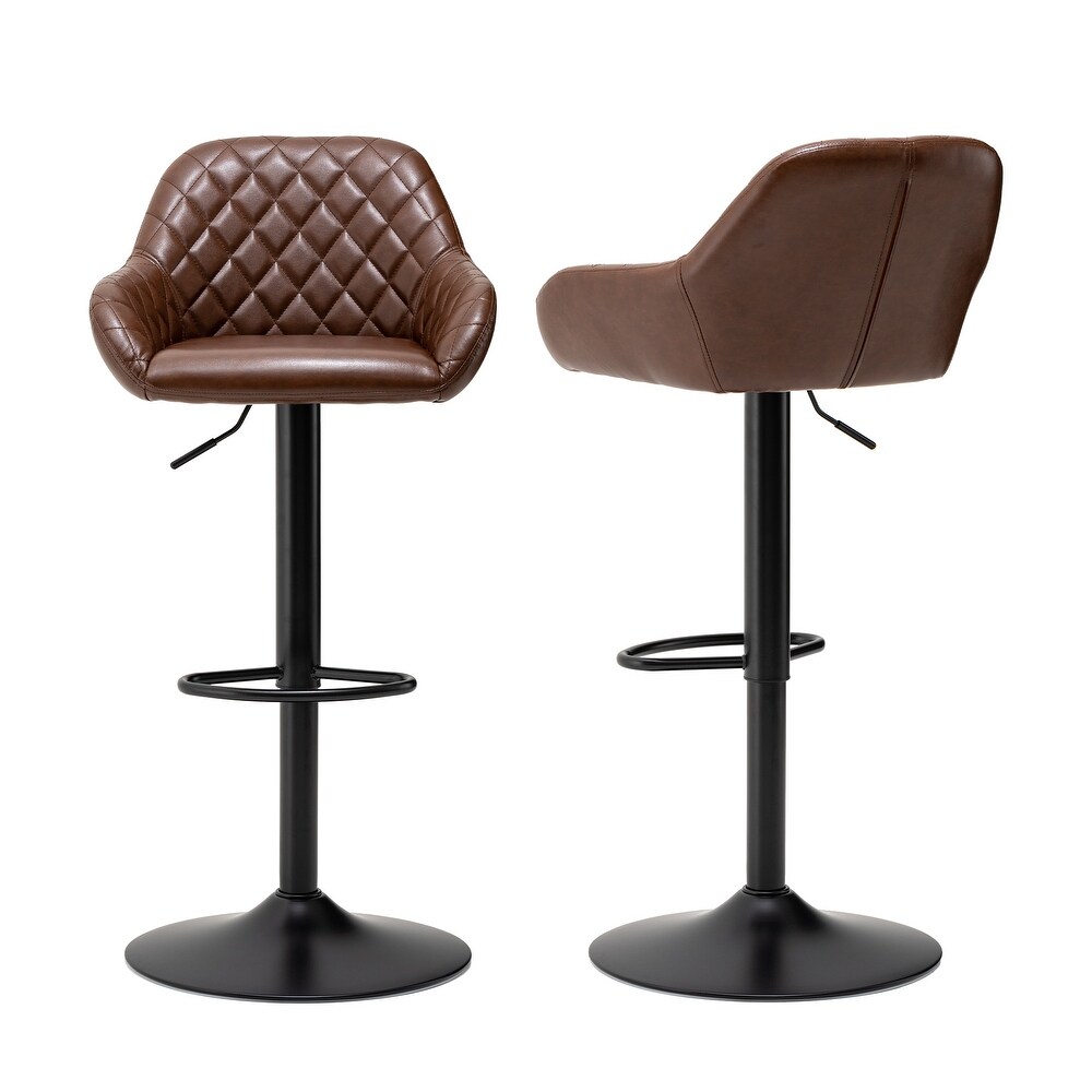 Glitzhome Set of 2 Modern Quilted Leatherette Adjustable Swivel Bar Stools