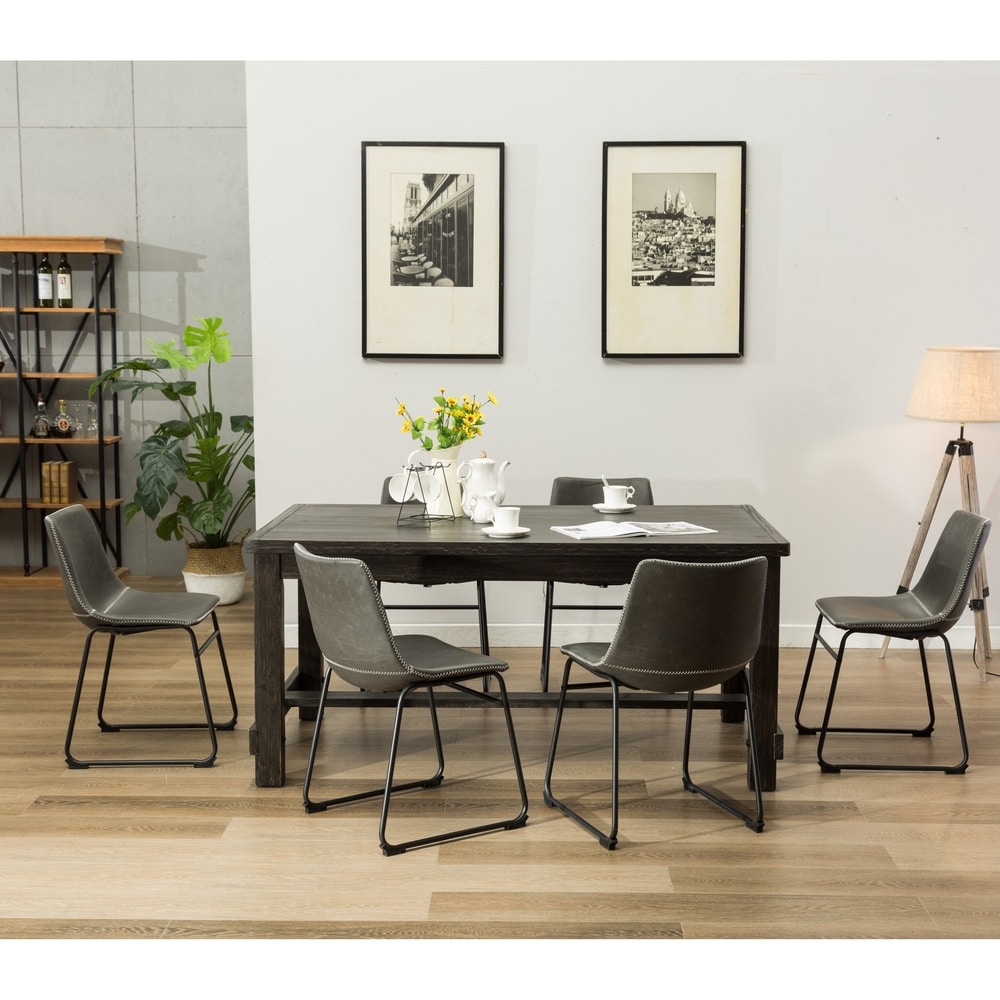 Roundhill Furniture Lotusville 7 piece Black Dining Table and Faux Leather Chairs Set