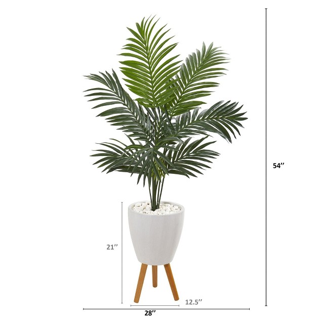 Nearly Natural 4.5-ft Kentia Artificial Palm Tree In White Planter With Legs