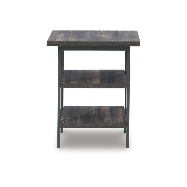 22 Inch Rectangular Side End Table， Set of 2， Rich Brown Wood， Metal Frame