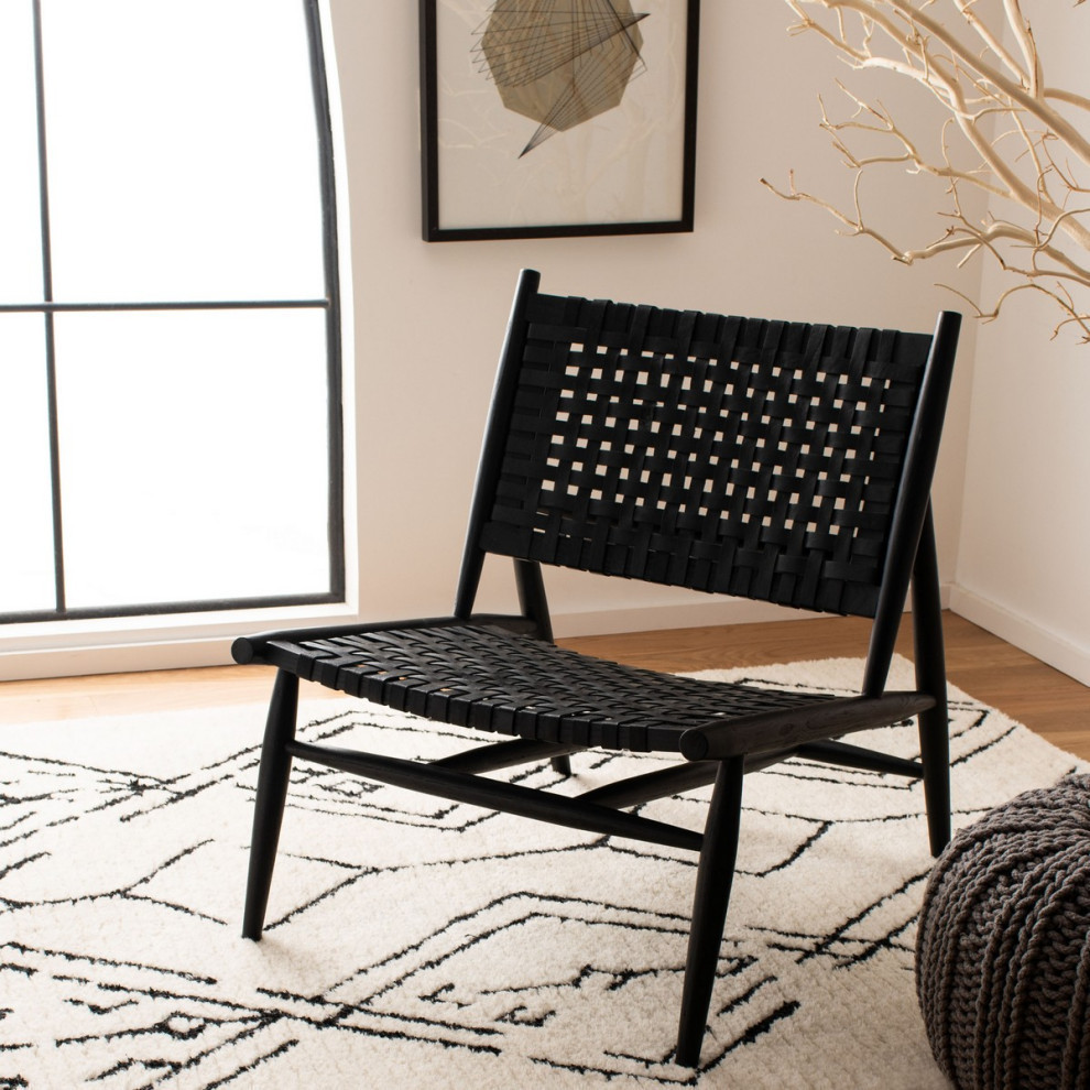 Leil Leather Woven Accent Chair  Black   Midcentury   Armchairs And Accent Chairs   by Rustic Home Furniture Deco  Houzz