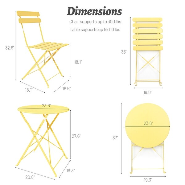 Merax 3 Pieces Patio Bistro Balcony Metal Set