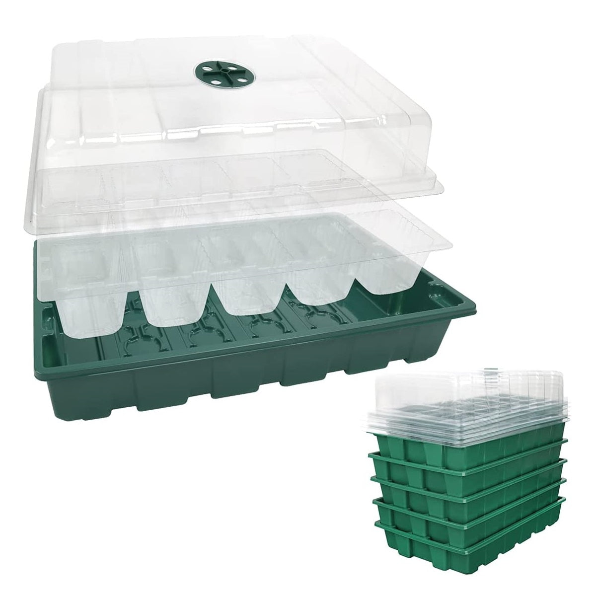 Flantor Seed Starter Tray - 5 Packs Plant Starter Kit 75 Cells Seeding Trays with Dome and Base Adjust Humidity