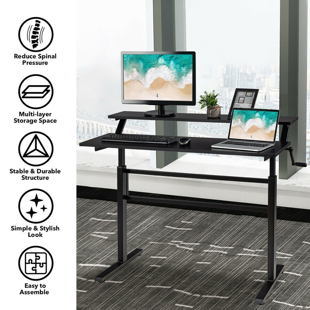 Gymax Standing Desk Crank Adjustable Sit to Stand Workstation with