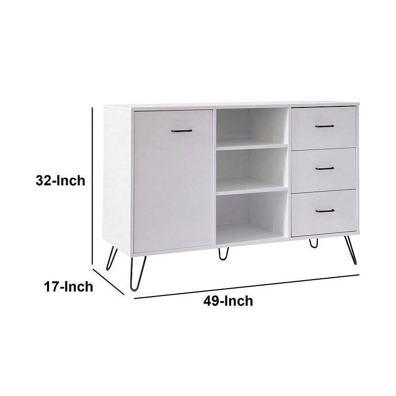 49 Inch Sideboard Buffet Console Cabinet with 3 Drawers， White