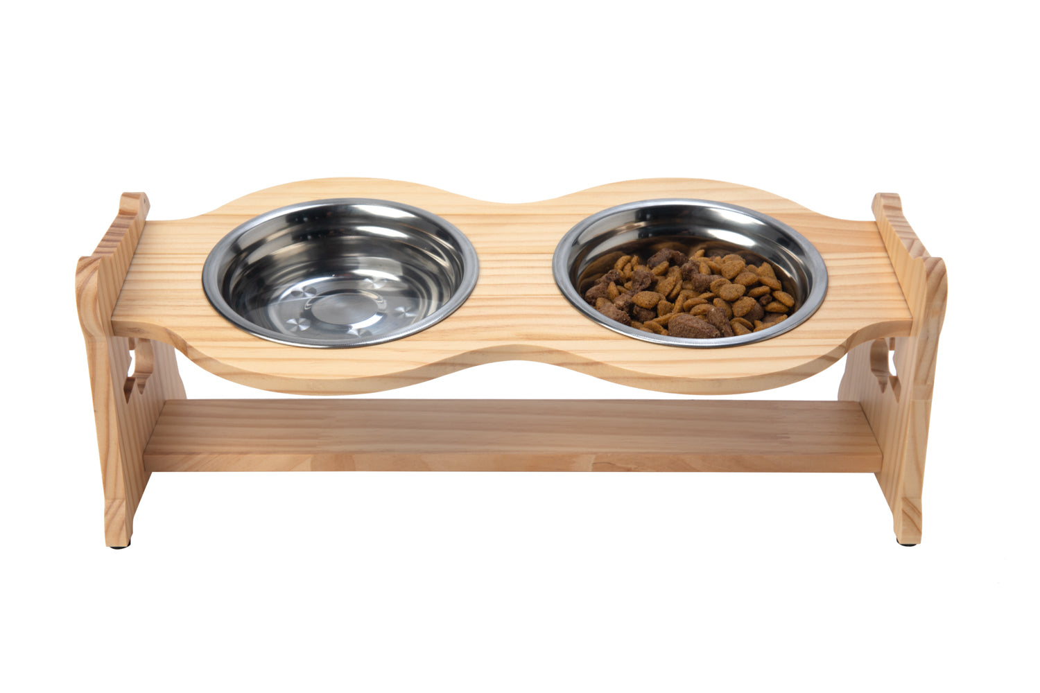 Raised Pet Bowls for Cats and Dogs with 2 Stainless Steel Bowls – Bamboo Adjustable Elevated Pet Feeding Stand with Anti-Slip Grip – 4 Inches Tall