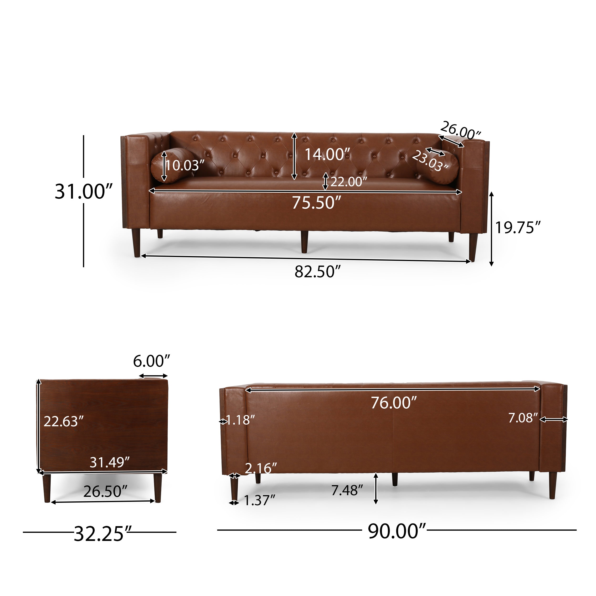 Neilan Contemporary Tufted Deep Seated Sofa with Accent Pillows