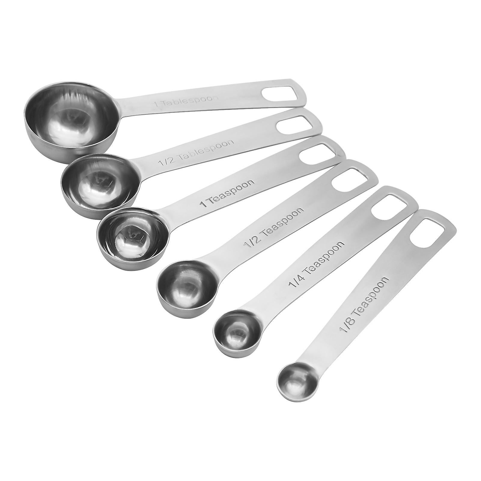 Silver Measuring Spoons Set 6 Pcs Stainless Steel Metal Measuring Spoons For Cooking Baking Teaspoon Tablespoon Set For Measuring Dry And Liquid Ingre