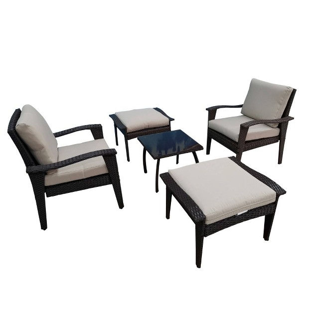 5pc Wicker Patio Set With Cushions Brown beige Godeer