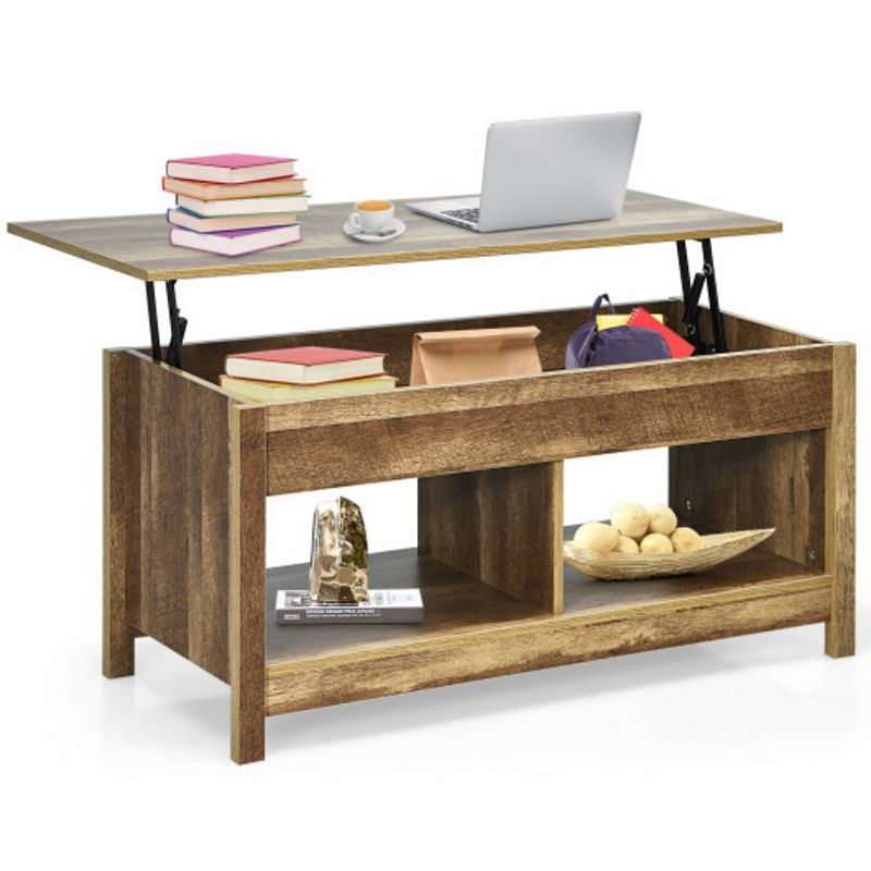 Lift Top Coffee Table with Hidden Storage Compartment and Lower Shelf for Study Room