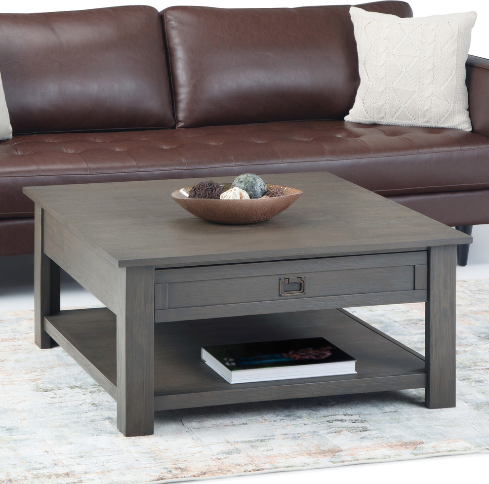 Monroe Solid Acacia Wood 38 quotRustic Square Coffee Table   Transitional   Coffee Tables   by Homesquare  Houzz