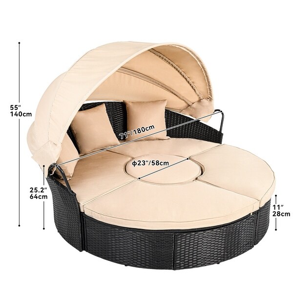 Moasis Patio Round Outdoor Daybed with Retractable Canopy