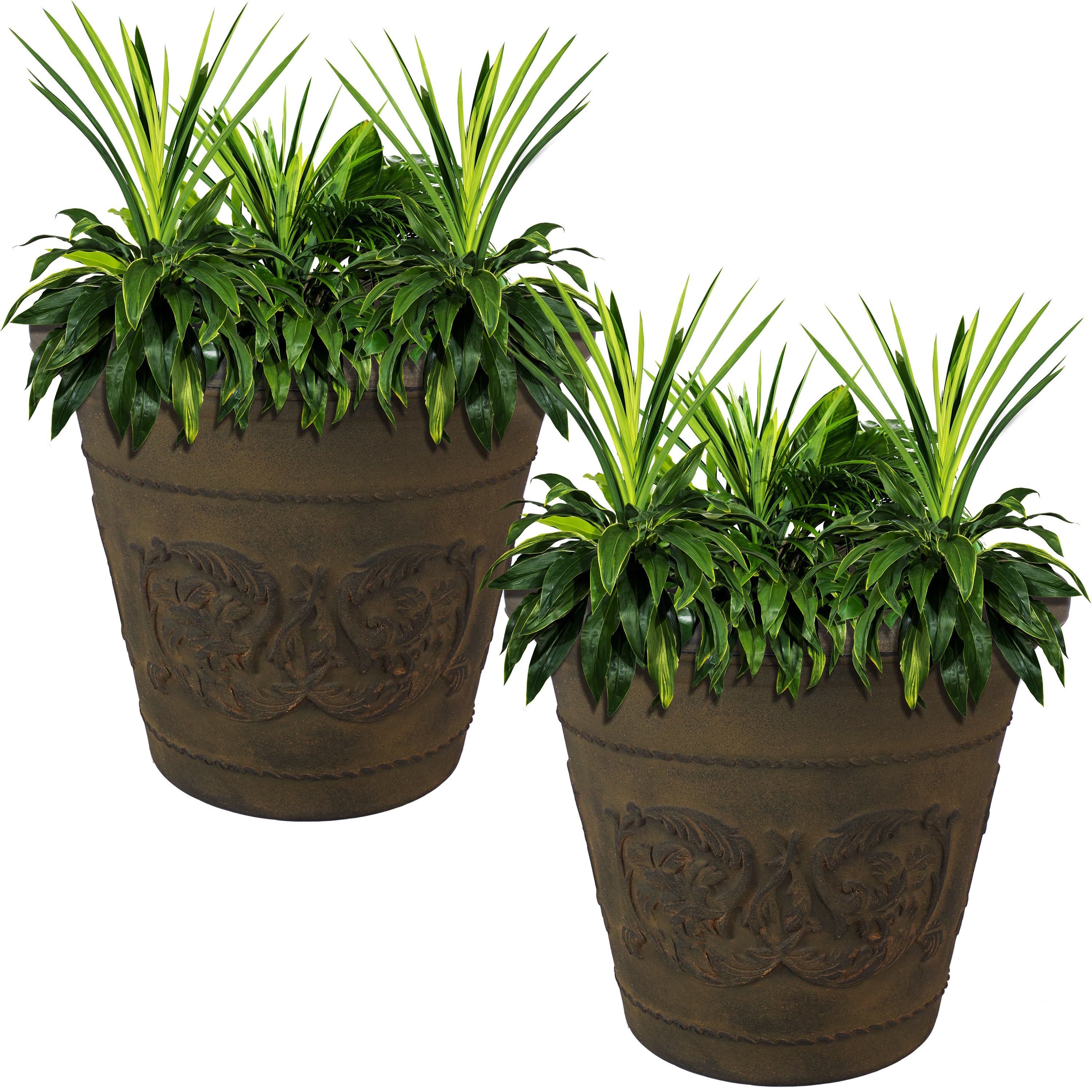 Sunnydaze Indoor/Outdoor Patio, Garden, or Porch Weather-Resistant Double-Walled Arabella Flower Pot Planter - 20" - Sable Finish - 2pk