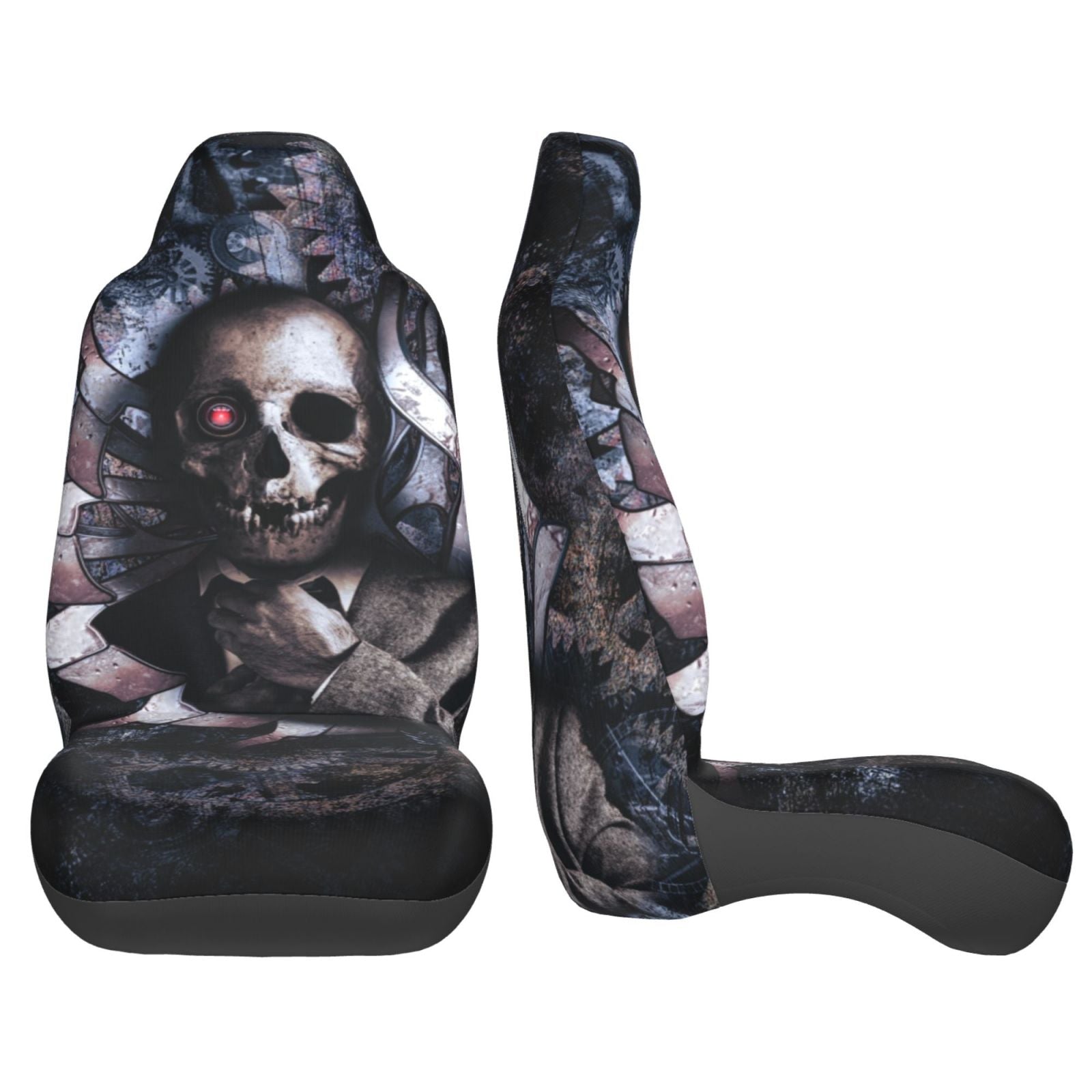 TEQUAN Front Seat Covers， Steampunk Skeleton Gear Pattern 2 Piece Car Seat Cover Fit Most Car SUV Truck Van