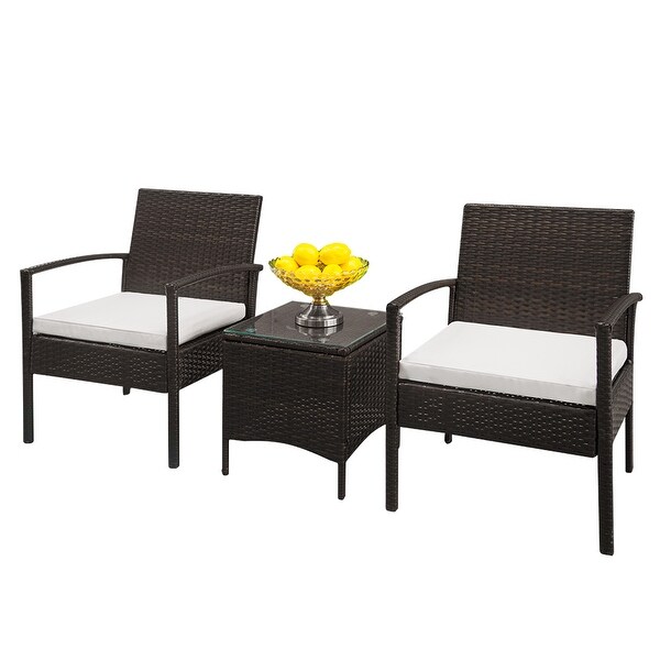 Outdoor 3Piece All Weather Wicker Conversation Set with Cushions