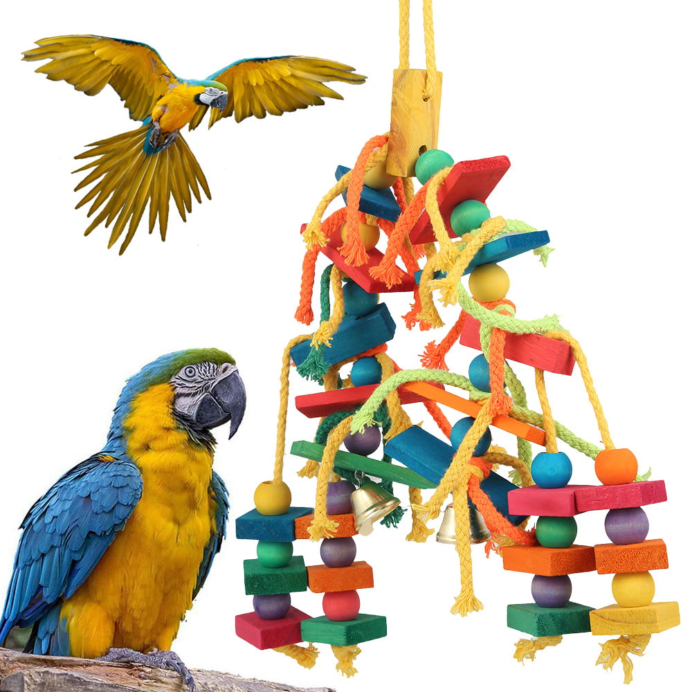 Miuline Parrot Toy Wooden Hanging Bird Chewing Toys for Cage Parakeets Cockatiels Macaws Finches Mynah Budgies and Lovely Birds