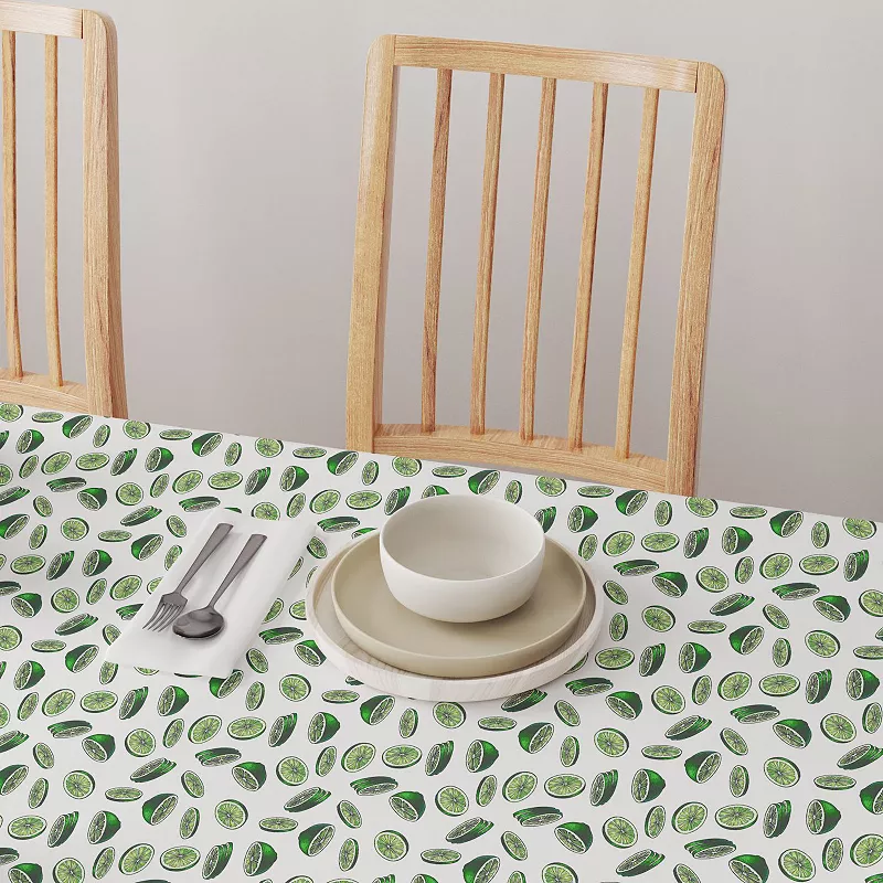 Round Tablecloth， 100% Cotton， 60 Round， Cocktail Limes