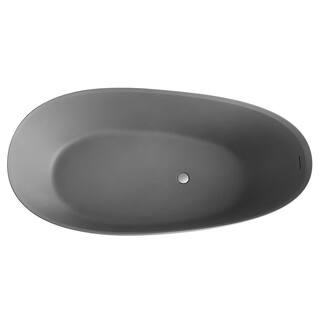 INSTER JUNO 67 in. Solid Surface Stone Resin Egg Shape Flatbottom Bathtub in Matte Cement Grey HDPCYNBT0004