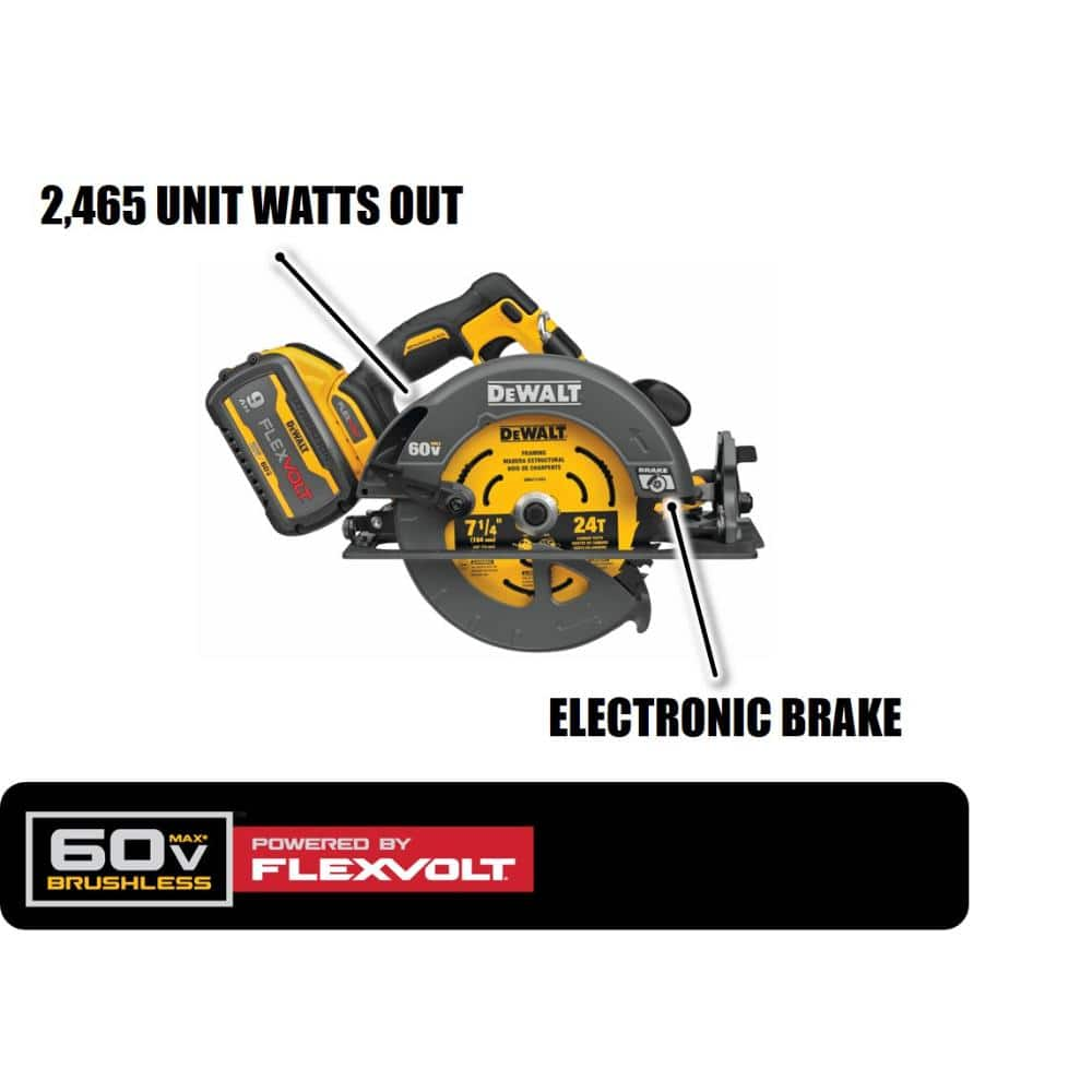 DEWALT FLEXVOLT 60V MAX Cordless Brushless 7-1/4 in. Circular Saw with Brake with (1) FLEXVOLT 9.0Ah Battery DCS578X1