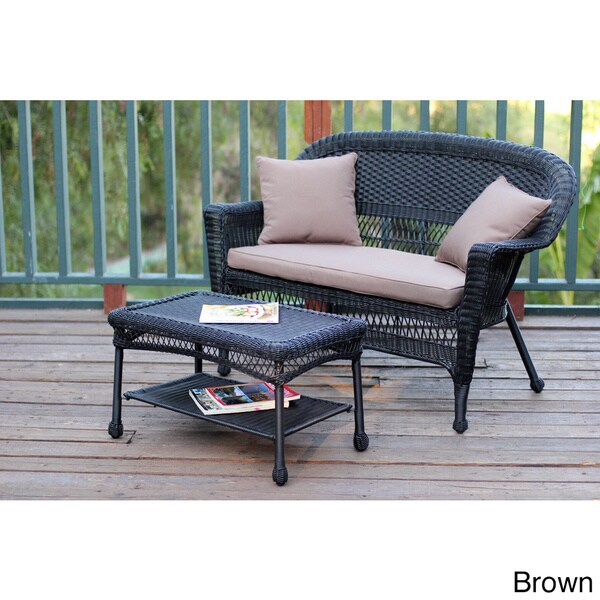 Black Wicker Loveseat and Coffee Table Set