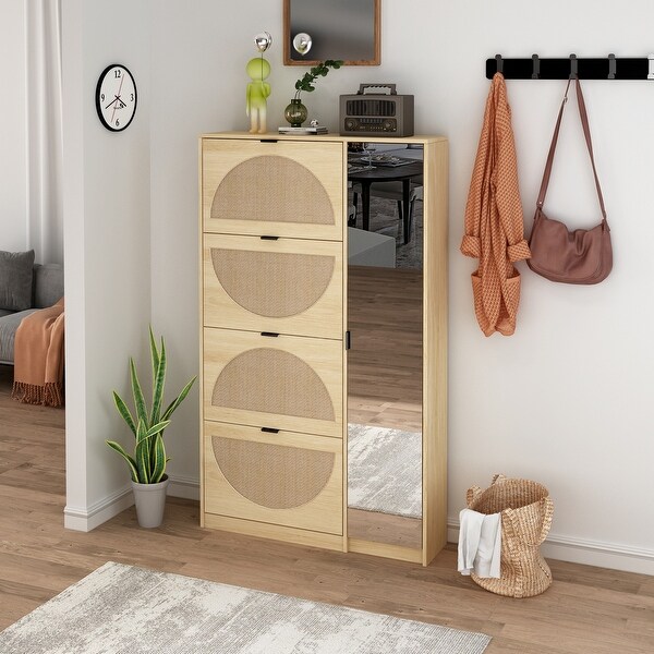 Shoe Cabinet Shoe Rack Storage Organizer with 4 Filp Drawers， Mirror and Storage Shelves - - 36967097