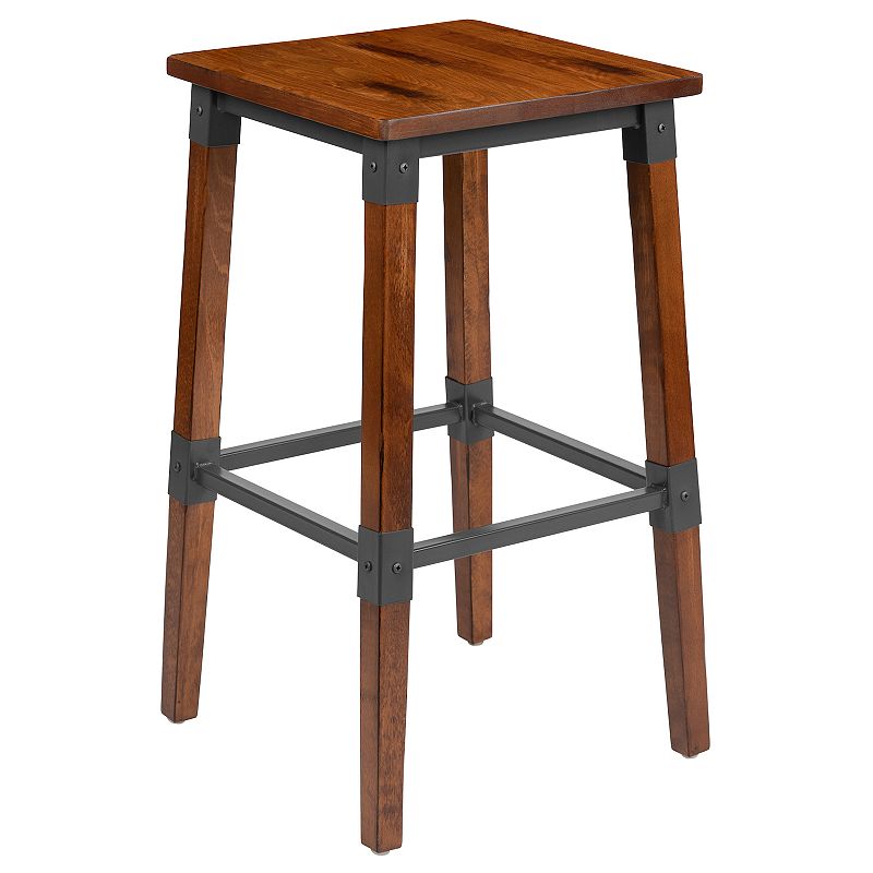 Flash Furniture Rustic Antique Walnut Industrial Wood Bar Stool 2-Piece Set