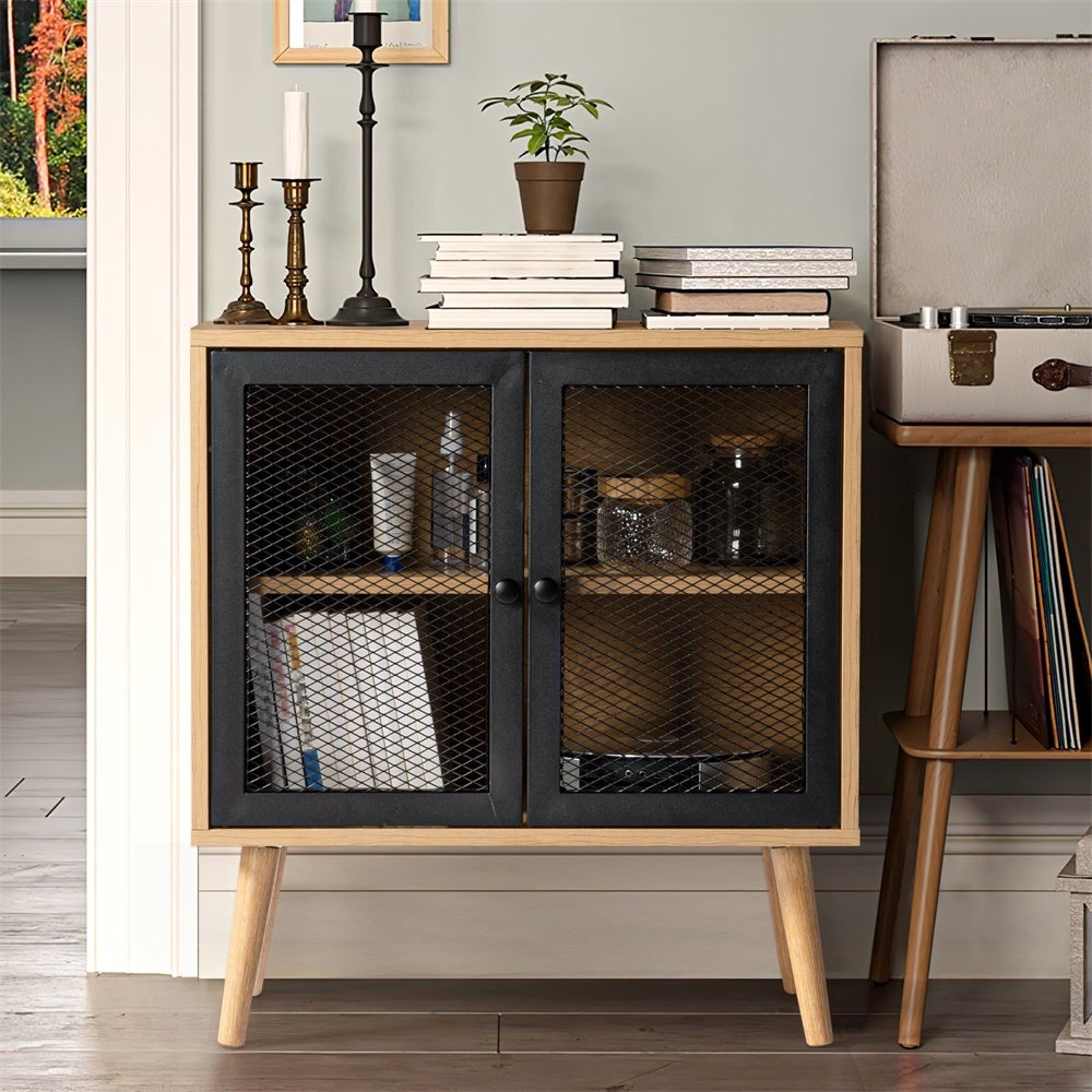 Simple Retro Storage Cabinet，2-Layer Sideboard with Iron Door