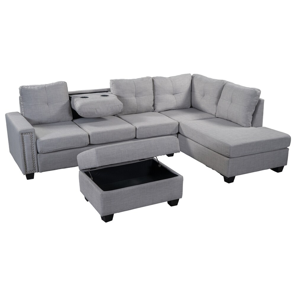 Reversible Sectional Sofa with Storage Ottoman  4 Seat L shape Couch