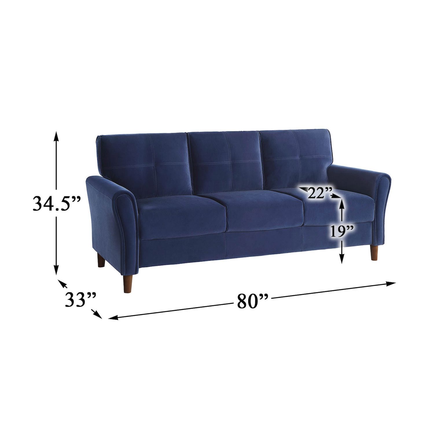 Lexicon Sofa， Exposed Wood Feet With Walnut Finish - Blue/Walnut