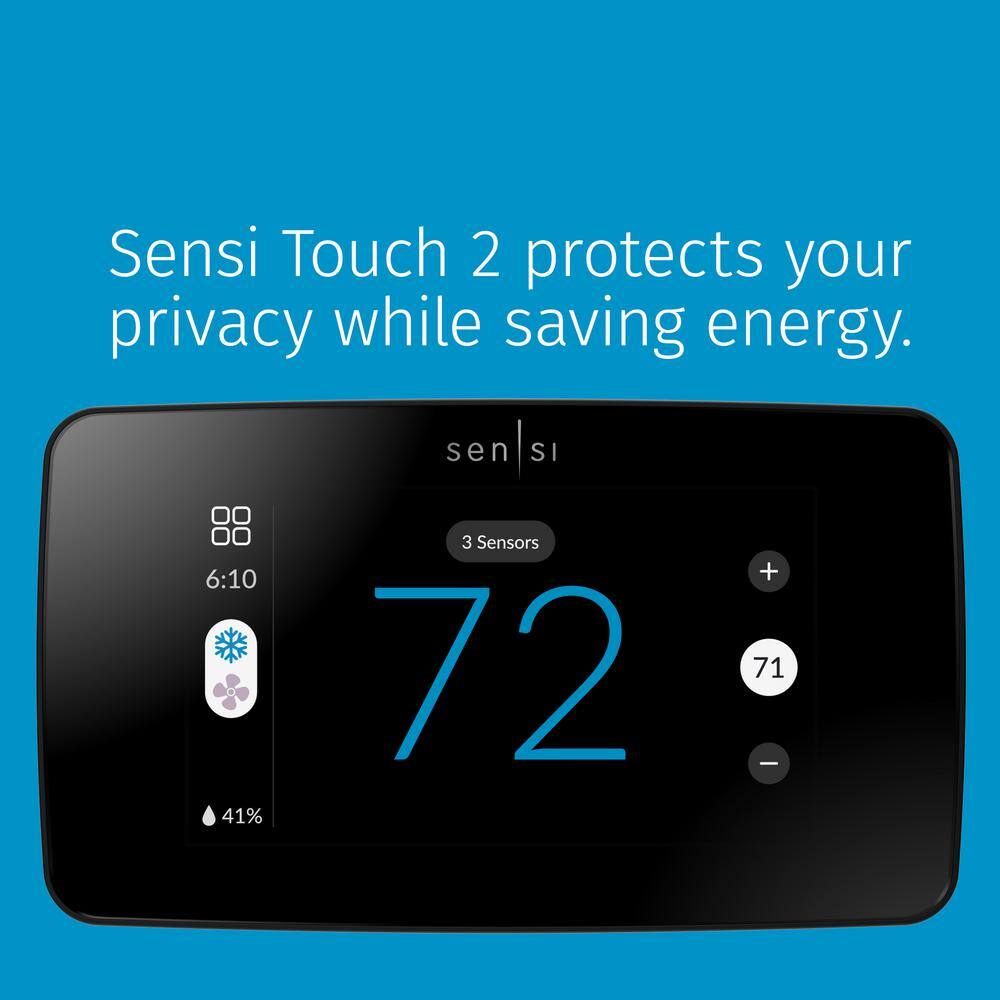 Emerson Sensi Touch 2 Wi-Fi 7-Day Programmable Thermostat Touchscreen Color Display Data Privacy C-Wire Required-Black ST76