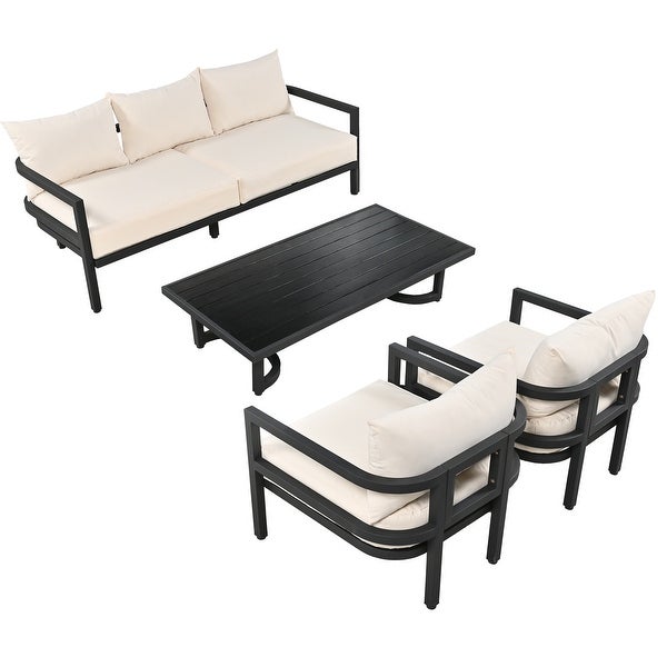 4-Pieces Outdoor Steel Sofa Set for 4， Waterproof， Anti-rust and Anti-uv - Overstock - 37583310