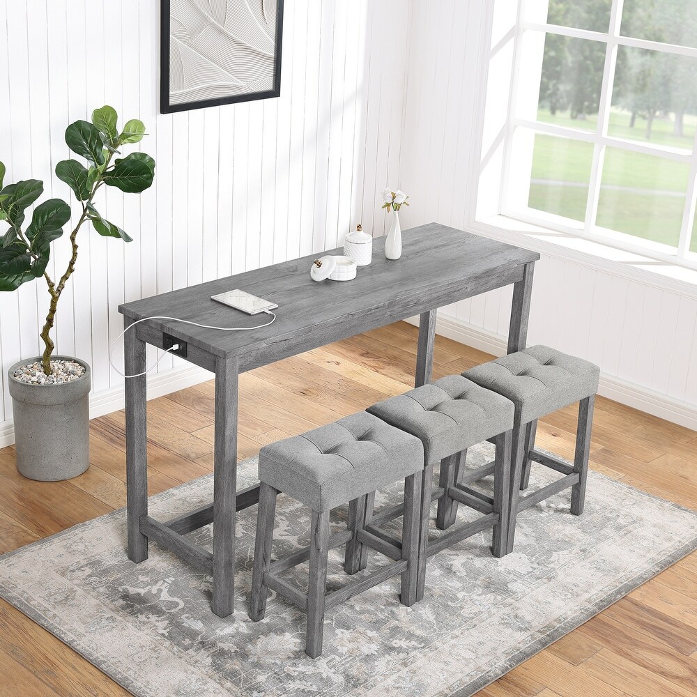 4 PCS Bar Table Set with Power Outlet