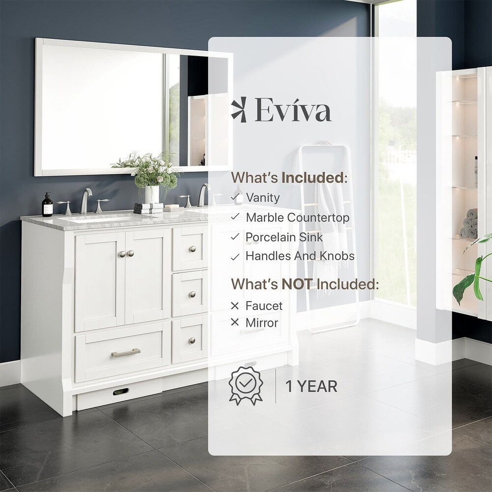 Eviva Booster 60 in. Double Sink Vanity in White with White Carrara Marble Countertop