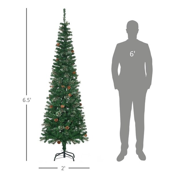 6.5FT Slim Pine Pencil Artificial Christmas Tree，Realistic Branches，Pine Cones，Metal Base