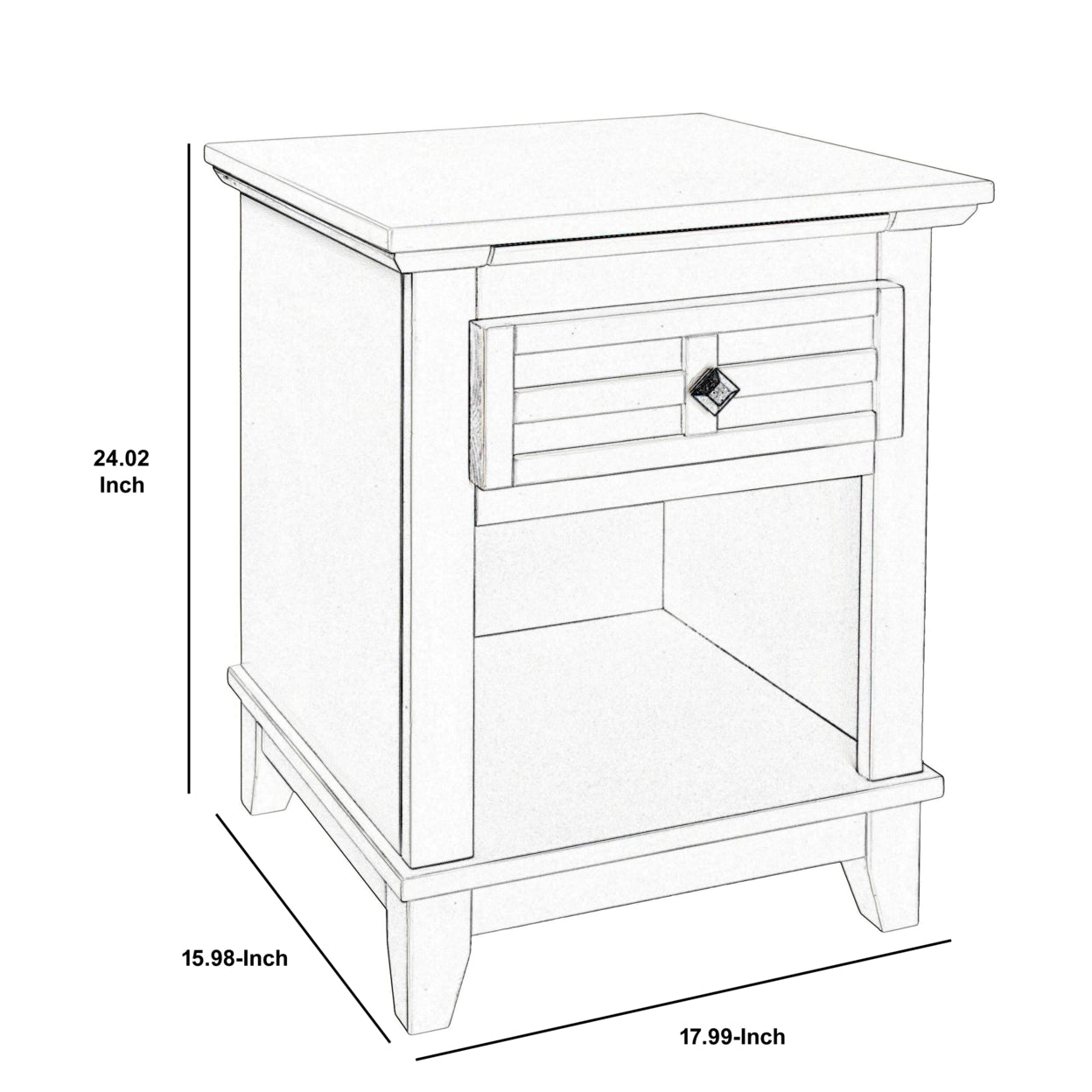 Transitional Wooden Nightstand with 1 Drawer and Bottom Shelf, White- Saltoro Sherpi