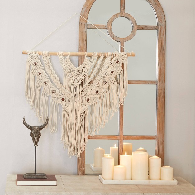 Cotton Macrame Intricately Weaved Wall Decor With Beaded Fringe Tassels Olivia amp May