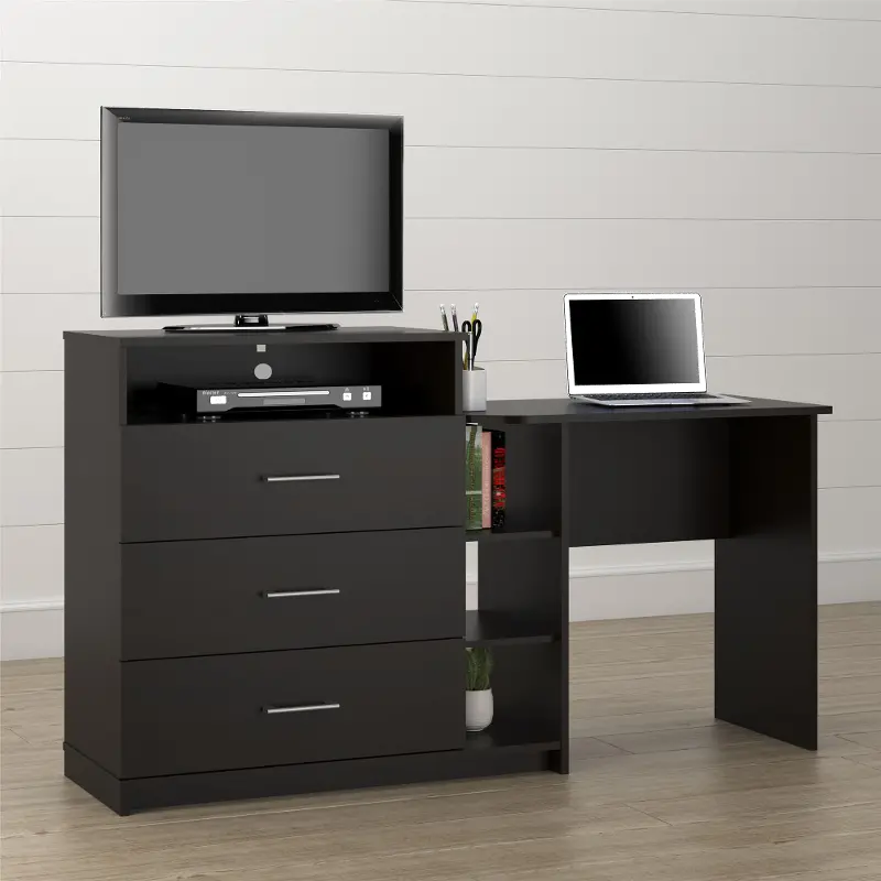 Rebel Transitional Espresso 3 in 1 Media Dresser and Desk Combo