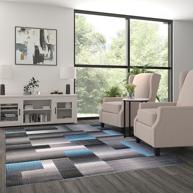 Masada Rugs Masada Rugs Trendz Collection 6'x9' Modern Contemporary Area Rug in Blue， Gray and Black-Design Trz861